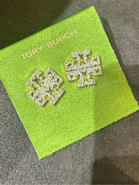 Tory Burch gold-tone pave large logo stud earrings gold color